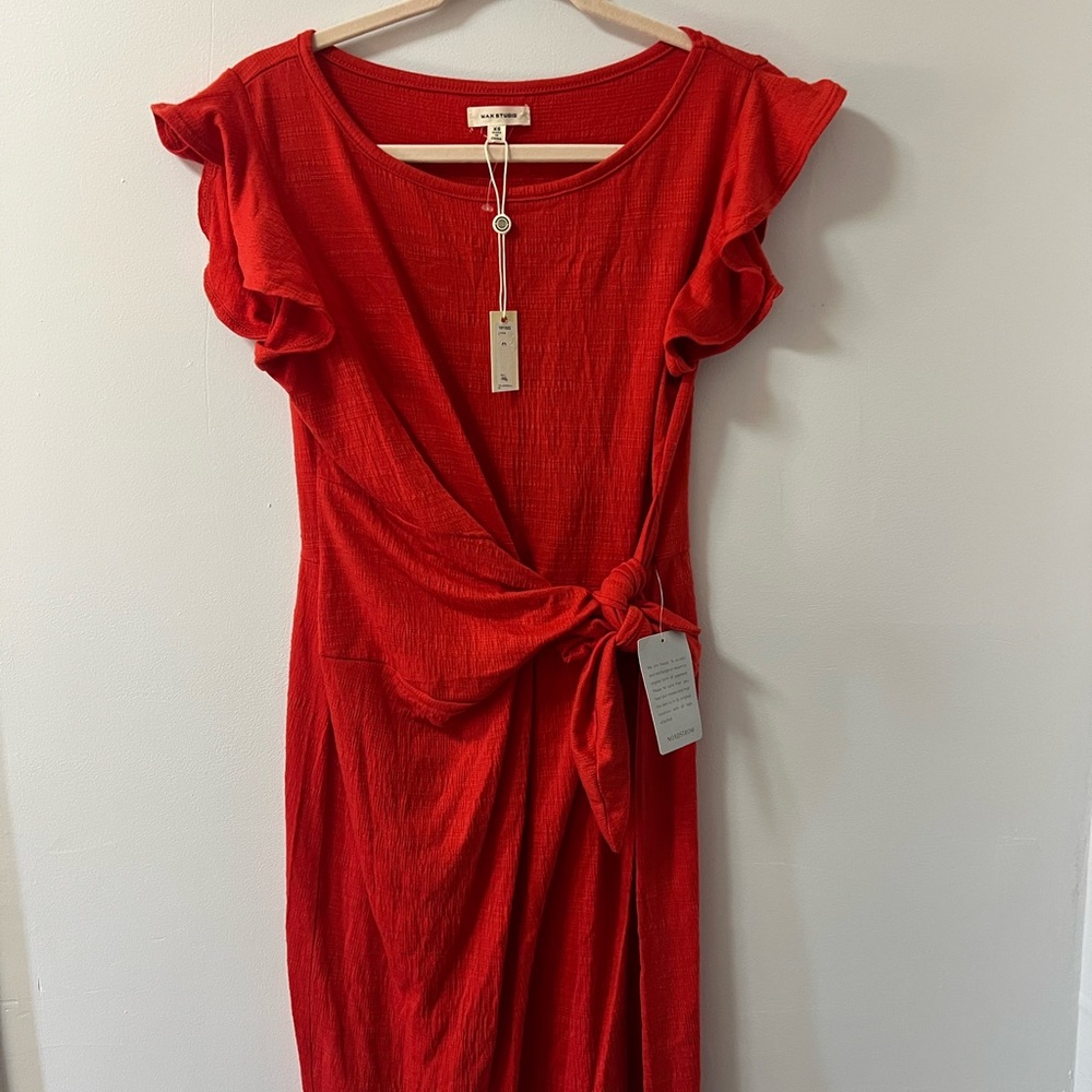 Elegant Orange Mad Studio Ruffle Sleeve Dress NWT
